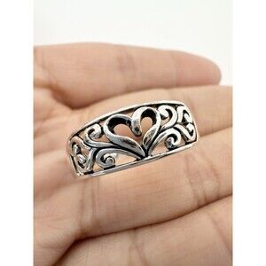 925 Sterling Silver Mom I Love You Filigree Band Ring Size 8.75